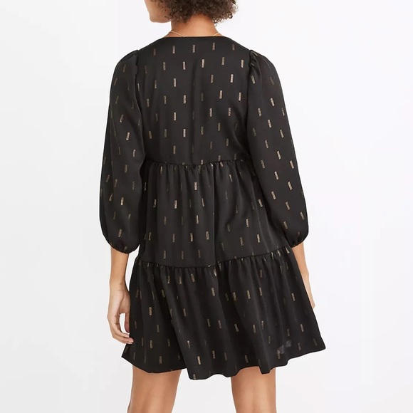 Madewell Metallic Faux-Wrap Tiered Mini Dress - Picture 3 of 5